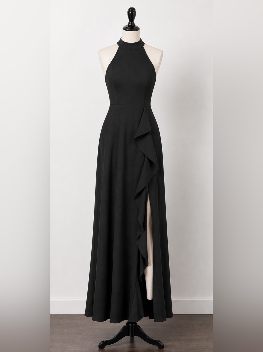 WOOSEA Women's High Neck Split Evening Cocktail Party Formal Dress Black NWT